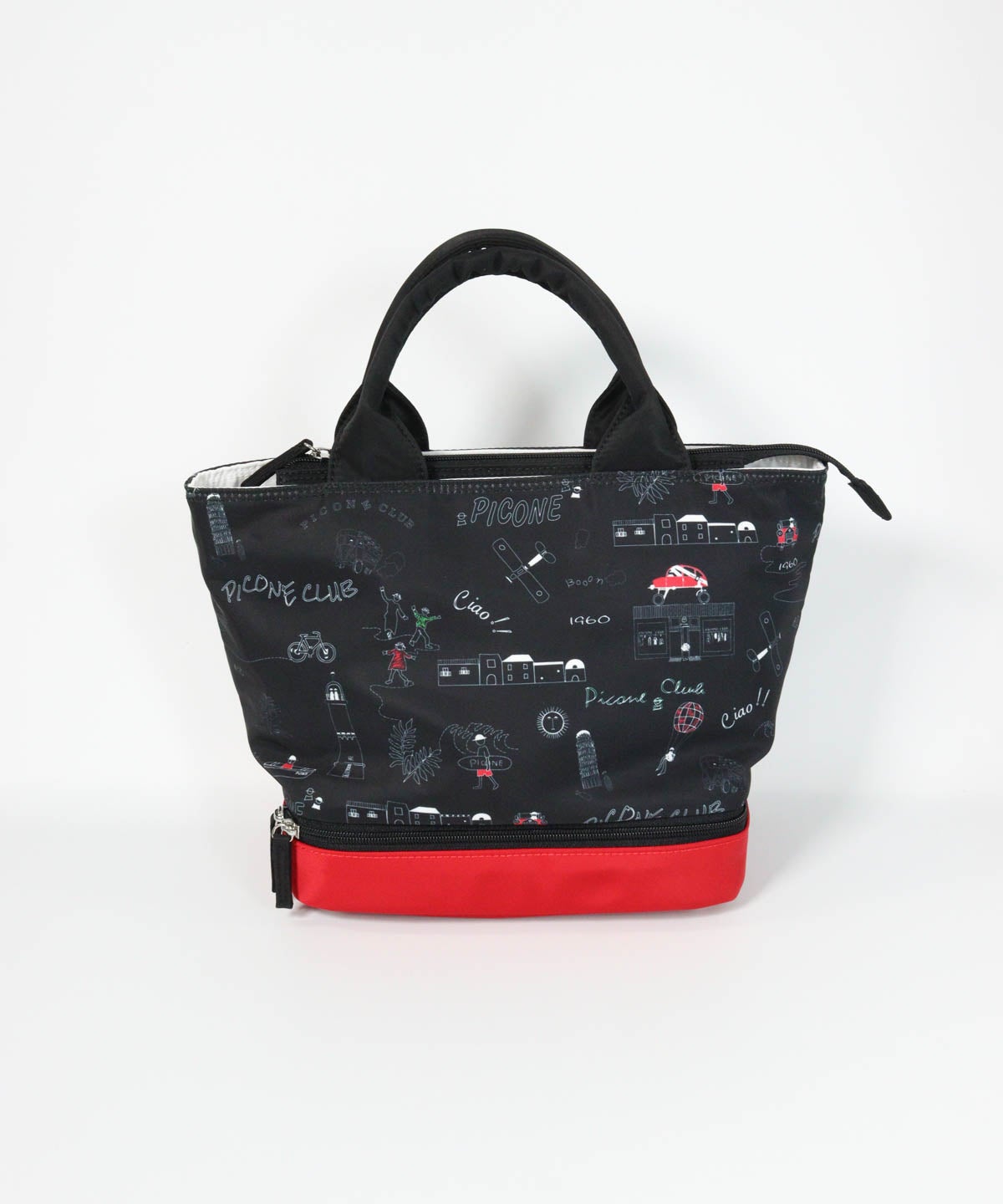 保冷ポケット付き総柄カートバッグ（ブラック）