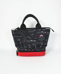 保冷ポケット付き総柄カートバッグ（ブラック）