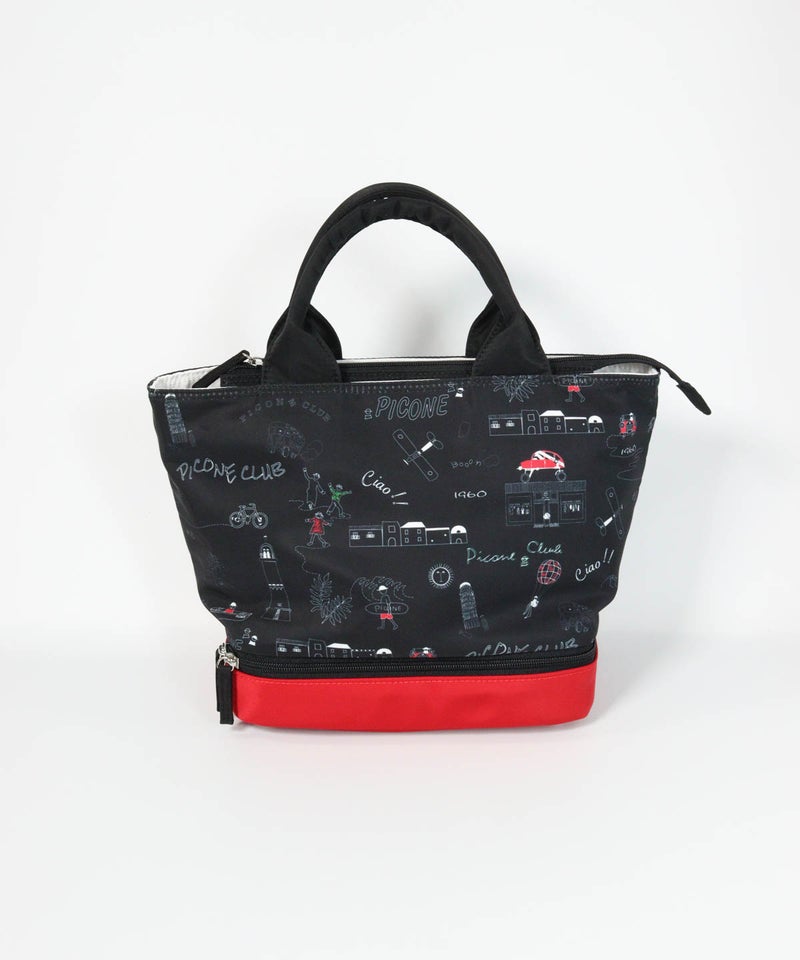 保冷ポケット付き総柄カートバッグ（ブラック）