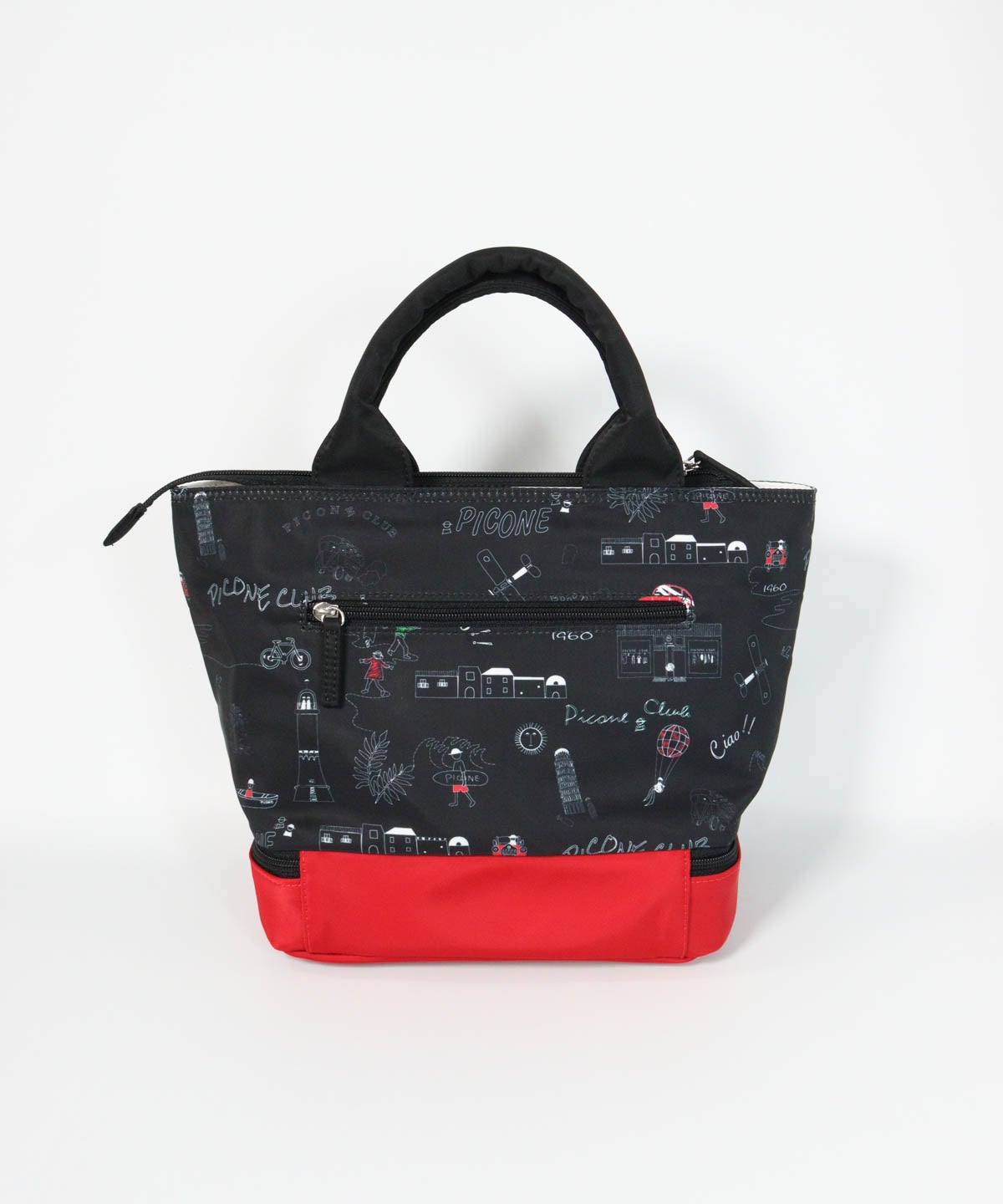 保冷ポケット付き総柄カートバッグ後（ブラック）