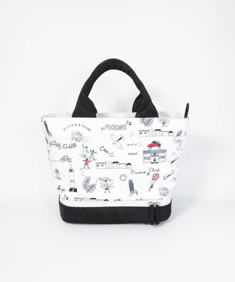 保冷ポケット付き総柄カートバッグ（ホワイト）