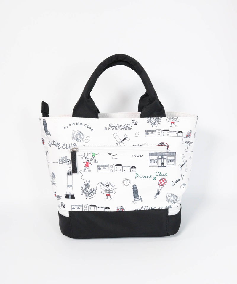 保冷ポケット付き総柄カートバッグ後（ホワイト）