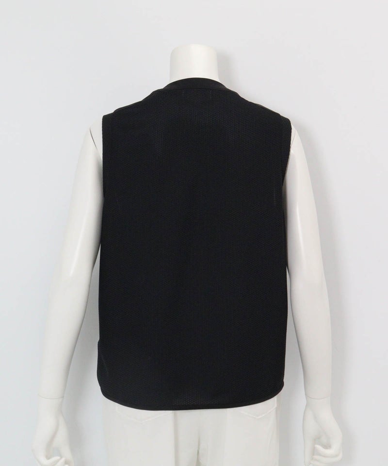 トリコットメッシュ速乾ジップベスト後（ブラック）
