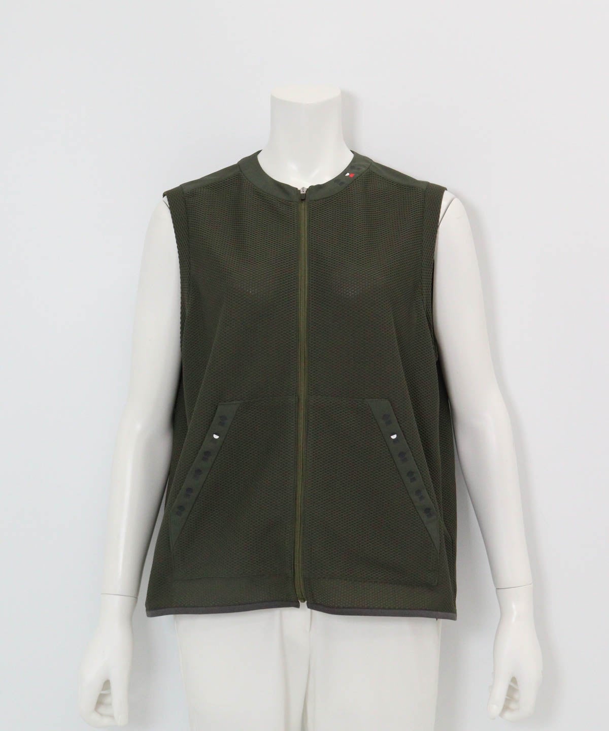 トリコットメッシュ速乾ジップベスト（カーキ）