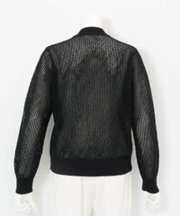 コットン混メッシュジップブルゾン後（ブラック）