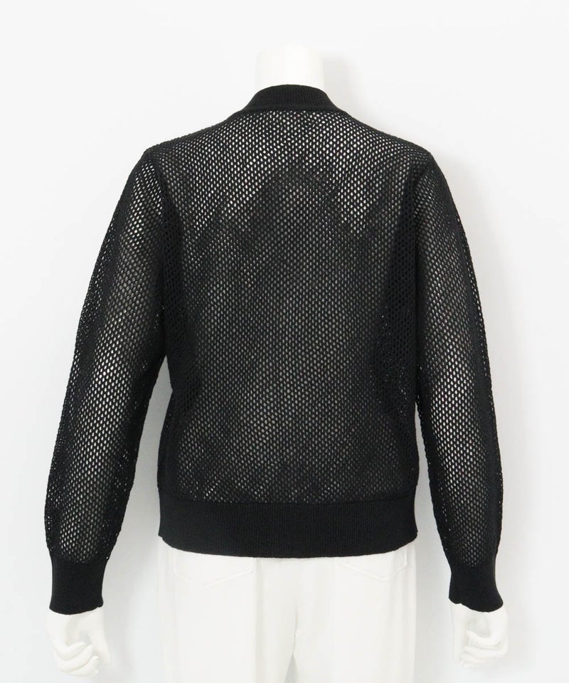 コットン混メッシュジップブルゾン後（ブラック）