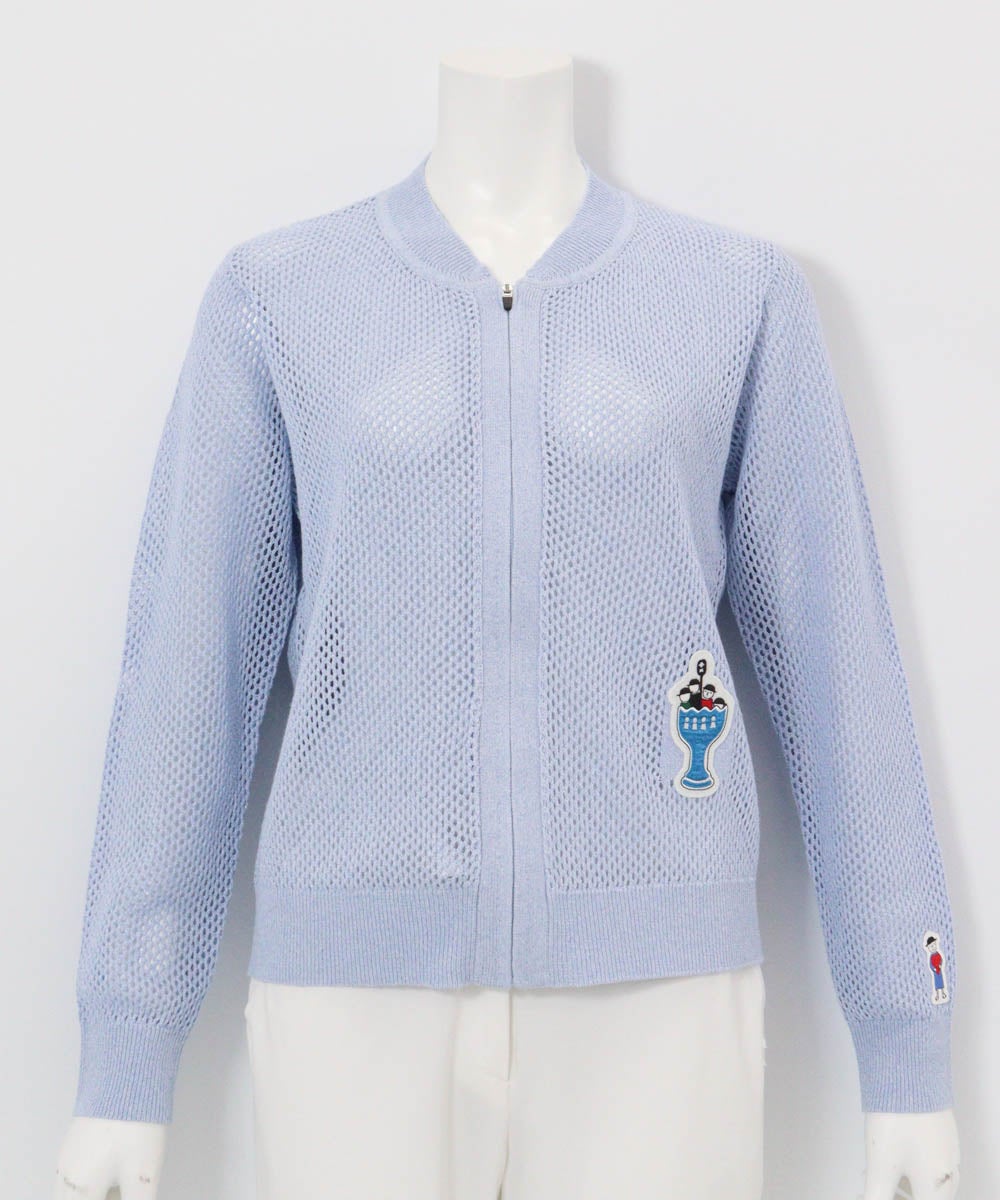 コットン混メッシュジップブルゾン（ライトブルー）
