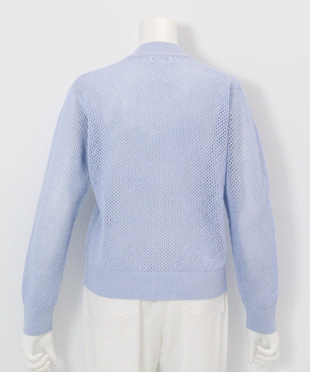 コットン混メッシュジップブルゾン後（ライトブルー）