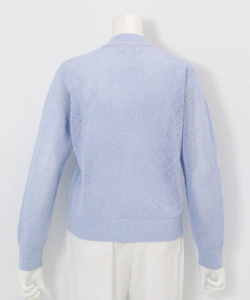 コットン混メッシュジップブルゾン後（ライトブルー）