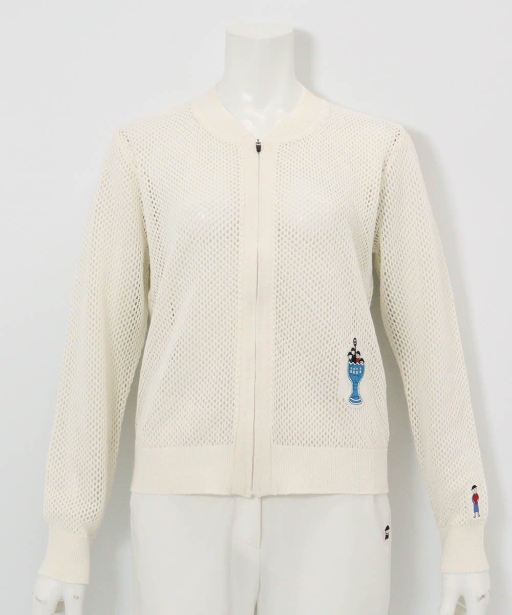 コットン混メッシュジップブルゾン（ホワイト）