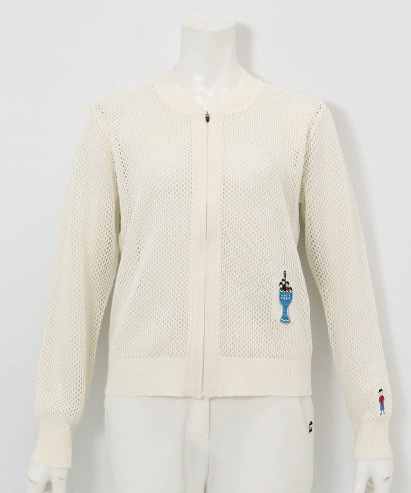 コットン混メッシュジップブルゾン（ホワイト）