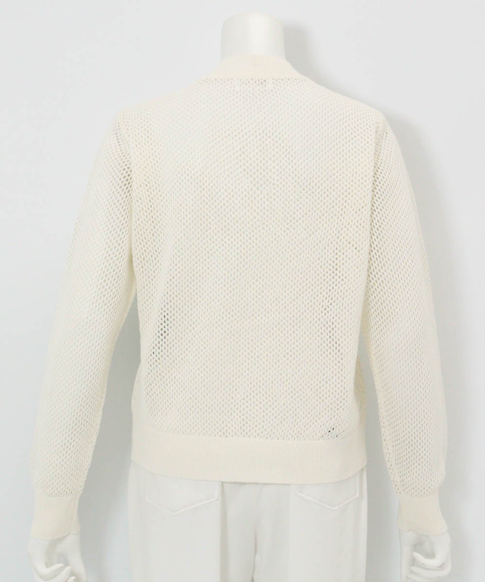 コットン混メッシュジップブルゾン後（ホワイト）