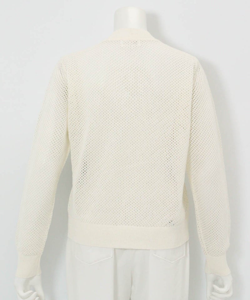 コットン混メッシュジップブルゾン後（ホワイト）