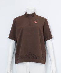 裾刺繍UV速乾ジッププルオーバー（ブラウン）