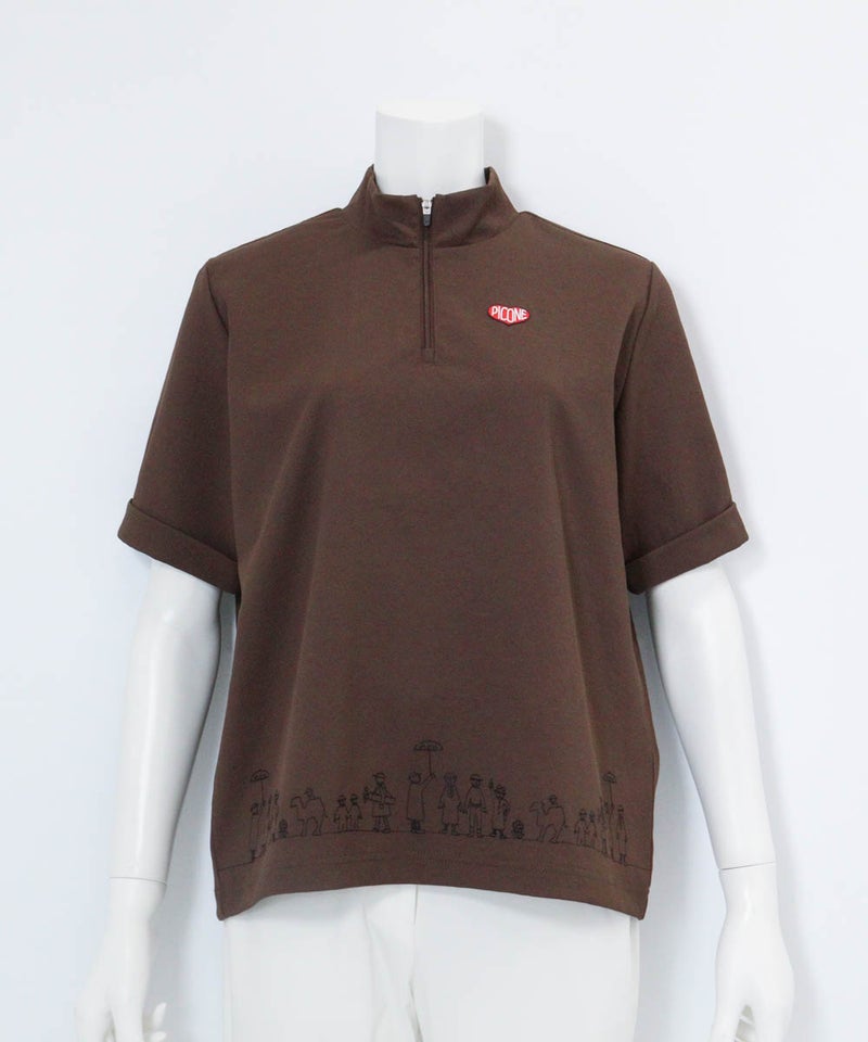裾刺繍UV速乾ジッププルオーバー（ブラウン）