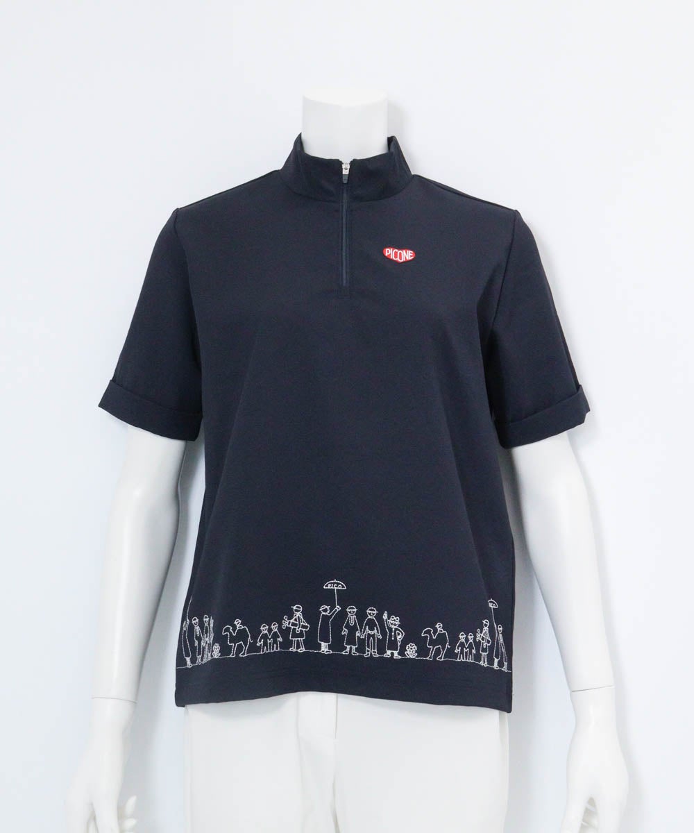 裾刺繍UV速乾ジッププルオーバー（ネイビー）