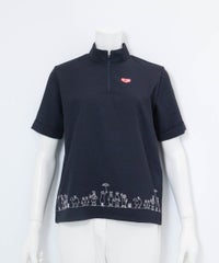 裾刺繍UV速乾ジッププルオーバー（ネイビー）