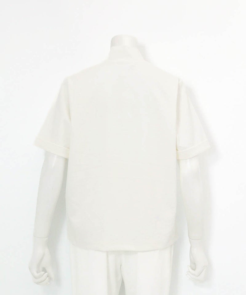 裾刺繍UV速乾ジッププルオーバー後（ホワイト）