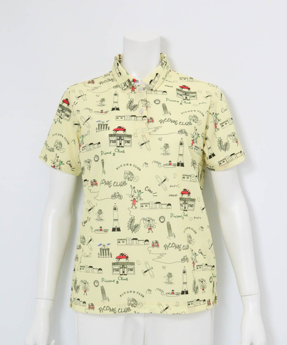 総柄プリントUVポロシャツ（イエロー）