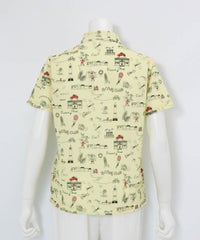 総柄プリントUVポロシャツ後（イエロー）