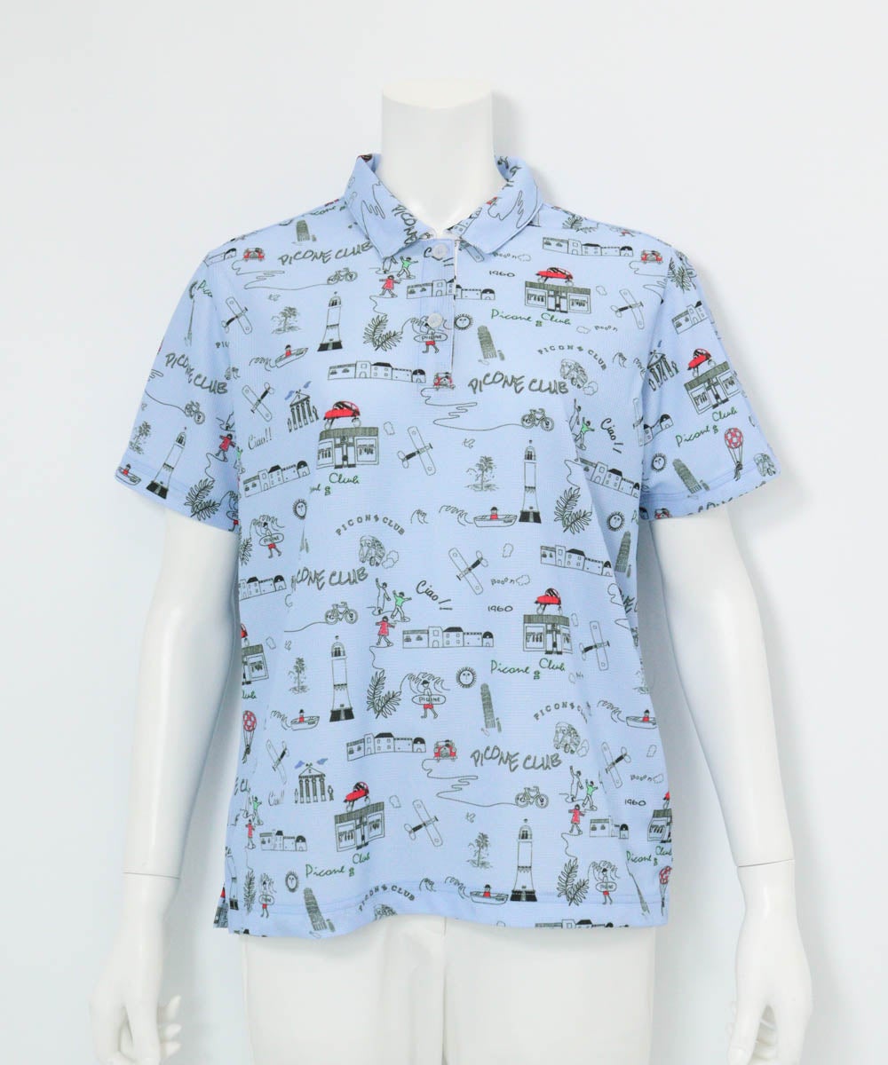 総柄プリントUVポロシャツ（ブルー）