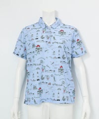 総柄プリントUVポロシャツ（ブルー）