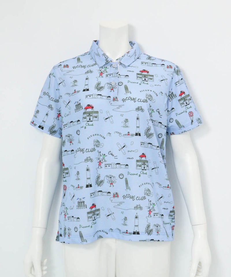 総柄プリントUVポロシャツ（ブルー）