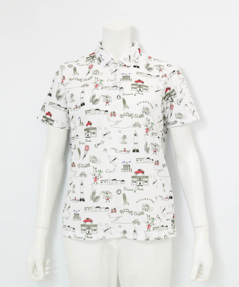 総柄プリントUVポロシャツ（ホワイト）