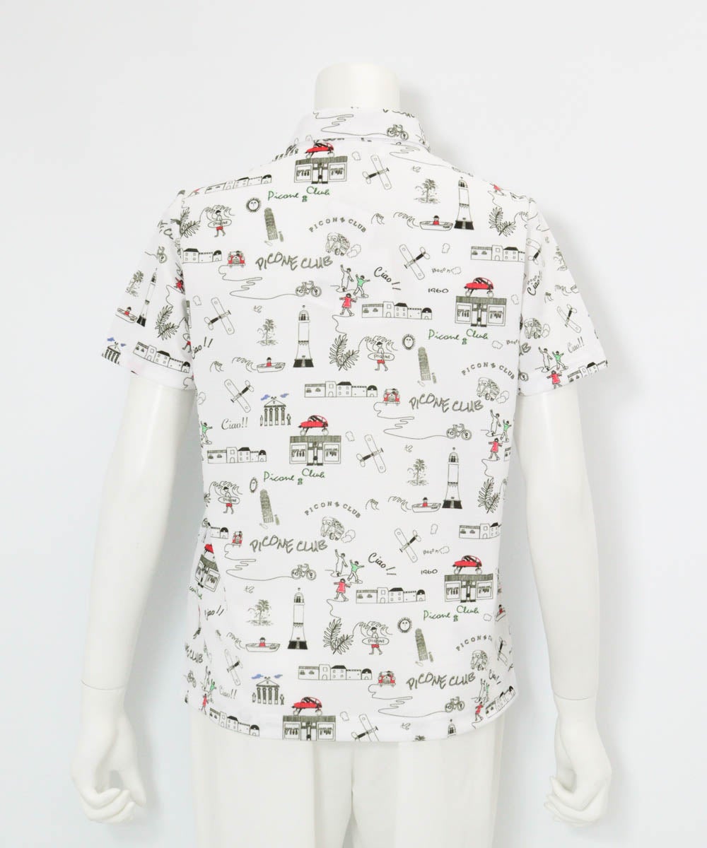 総柄プリントUVポロシャツ後（ホワイト）