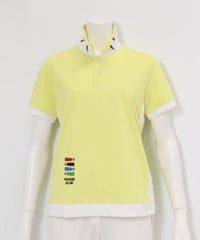 配色ラインUV速乾ポロシャツ襟元正面（イエロー）