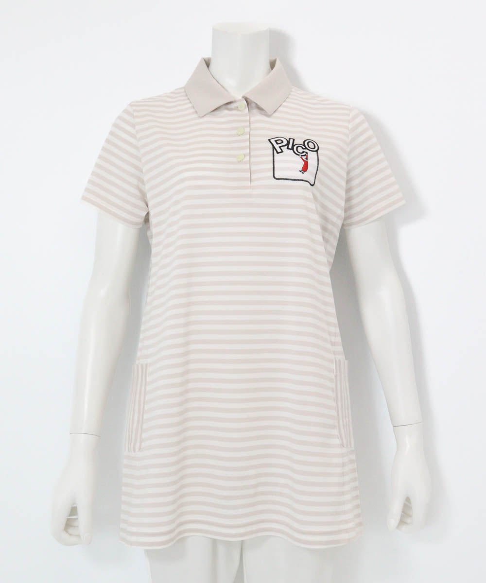 ボーダー柄冷感ポロチュニック（ベージュ）