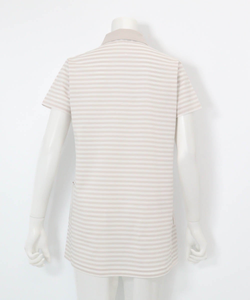 ボーダー柄冷感ポロチュニック後（ベージュ）