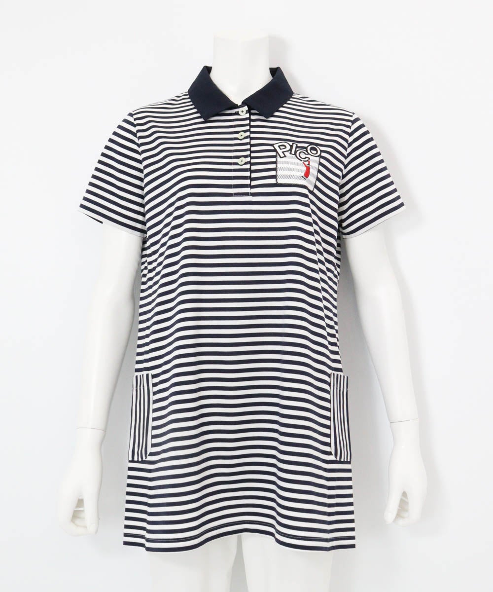 ボーダー柄冷感ポロチュニック（ネイビー）