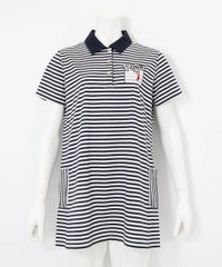 ボーダー柄冷感ポロチュニック（ネイビー）