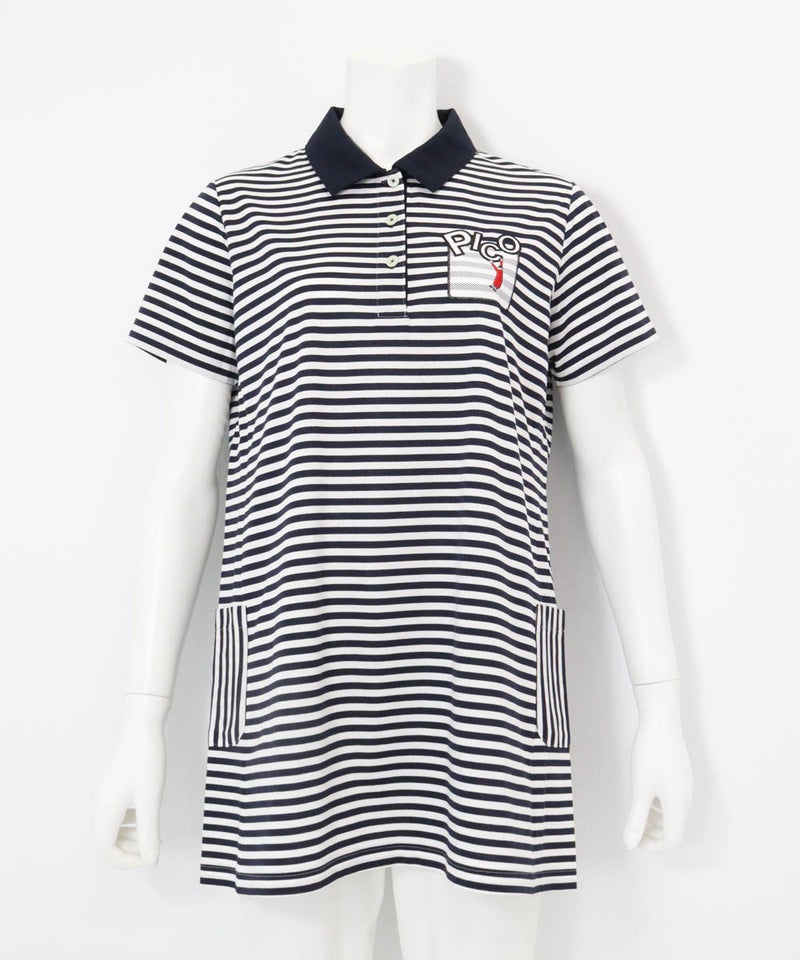 ボーダー柄冷感ポロチュニック（ネイビー）