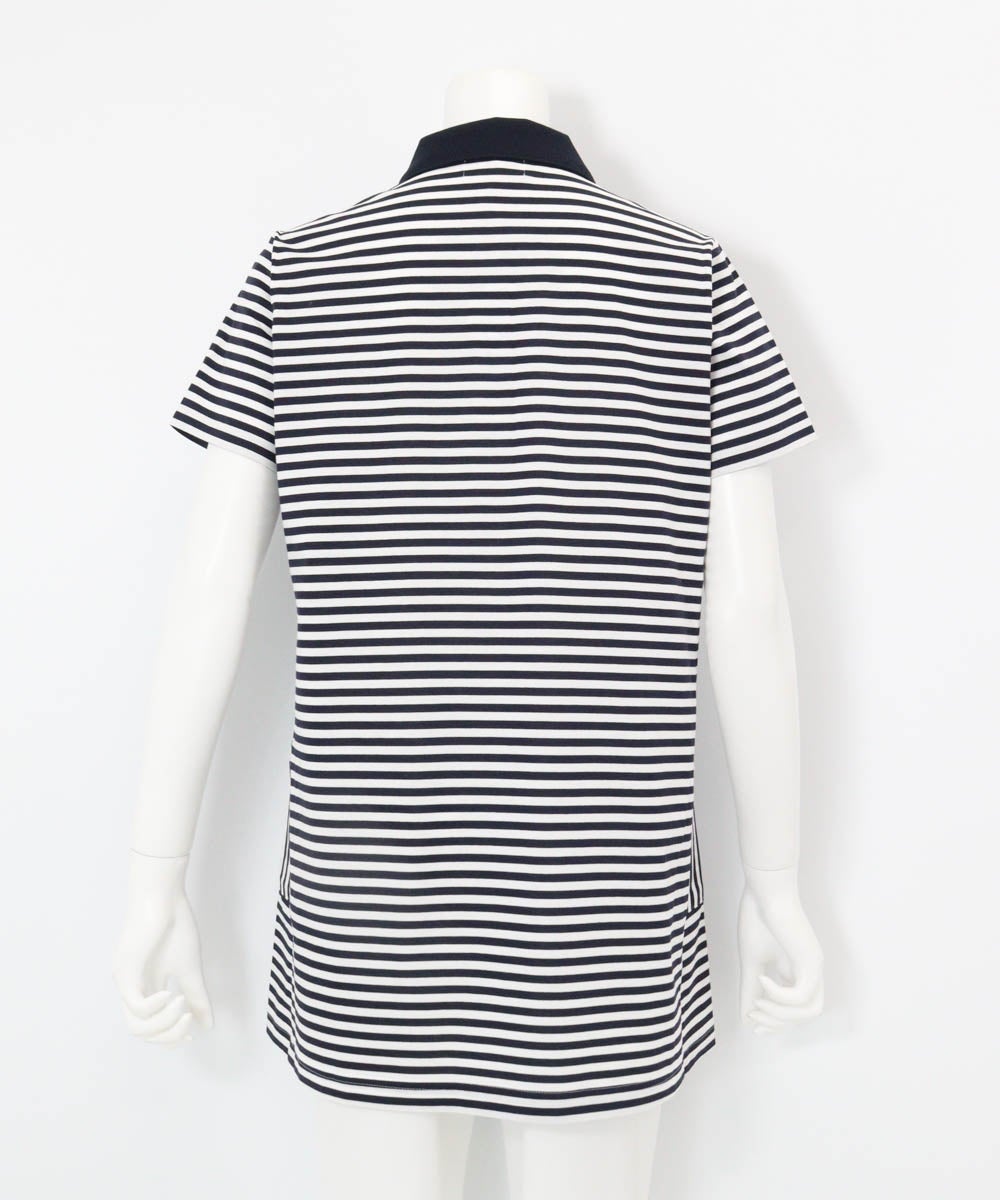 ボーダー柄冷感ポロチュニック後（ネイビー）