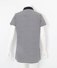 ボーダー柄冷感ポロチュニック後（ネイビー）