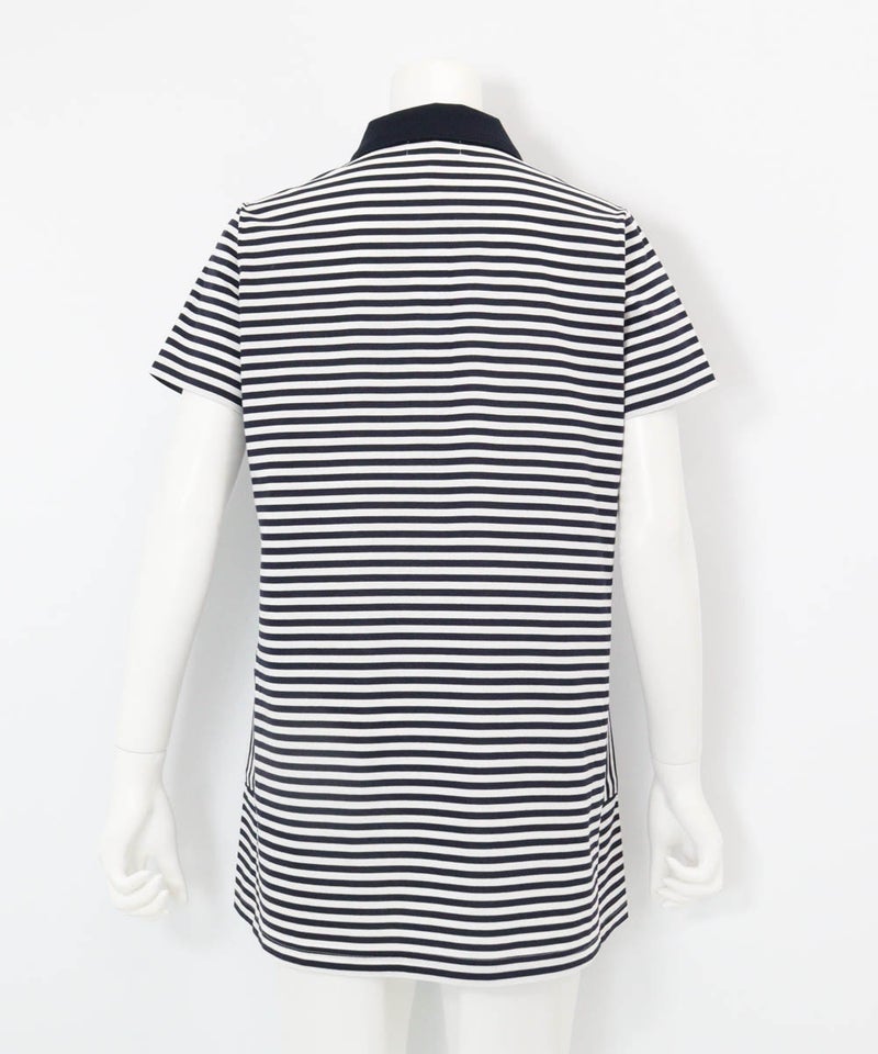 ボーダー柄冷感ポロチュニック後（ネイビー）