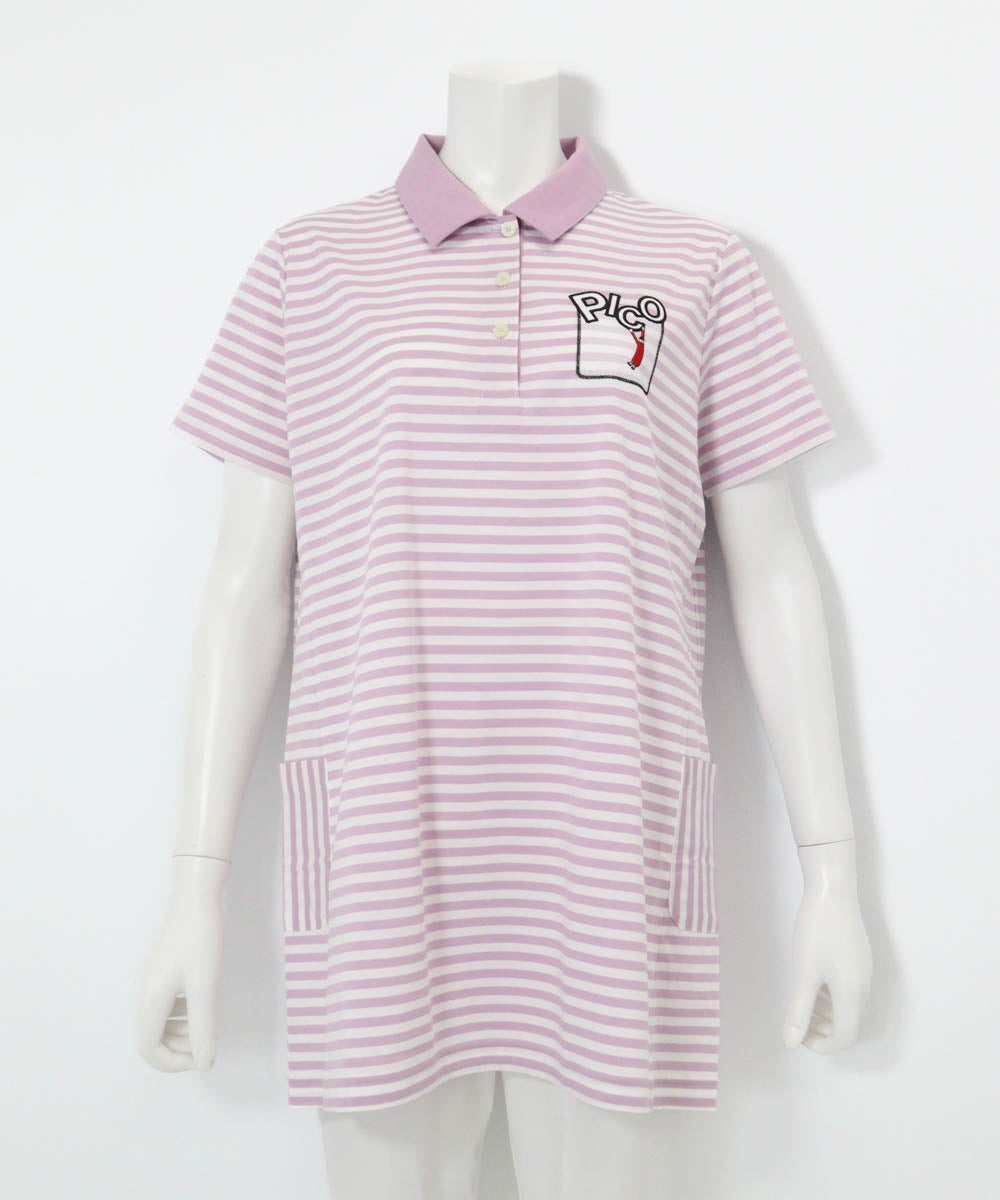 ボーダー柄冷感ポロチュニック（ライトパープル）