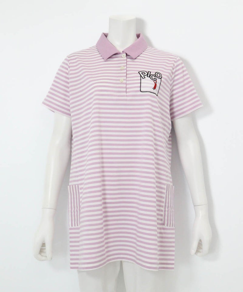 ボーダー柄冷感ポロチュニック（ライトパープル）