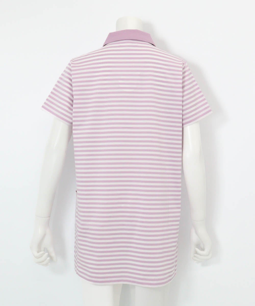 ボーダー柄冷感ポロチュニック後（ライトパープル）
