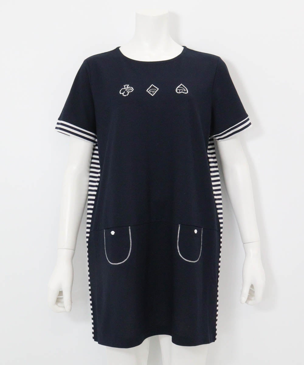 バックボーダー切替冷感チュニック（ネイビー）