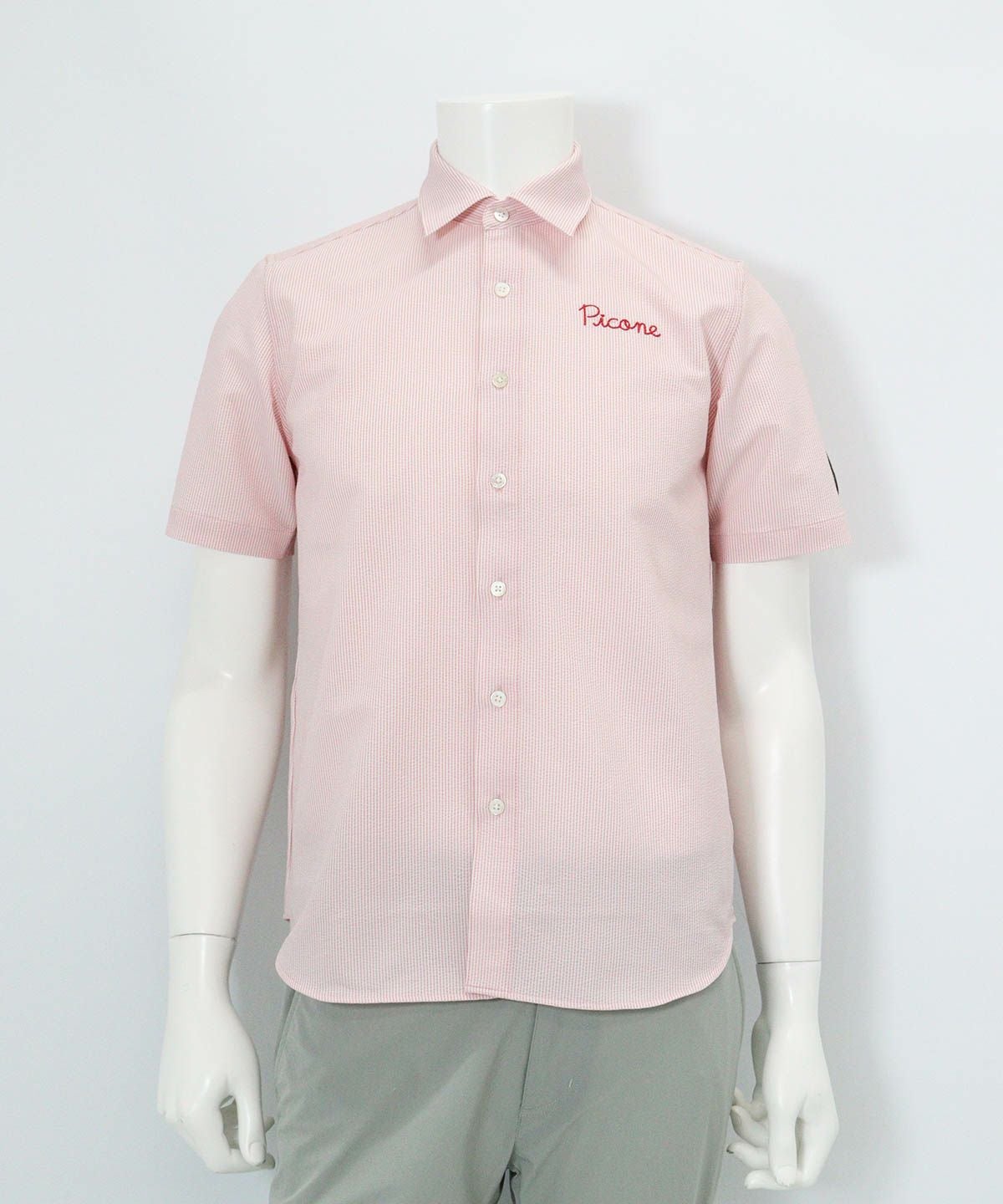 【メンズ】UV速乾サッカーストライプシャツ（ピンク）