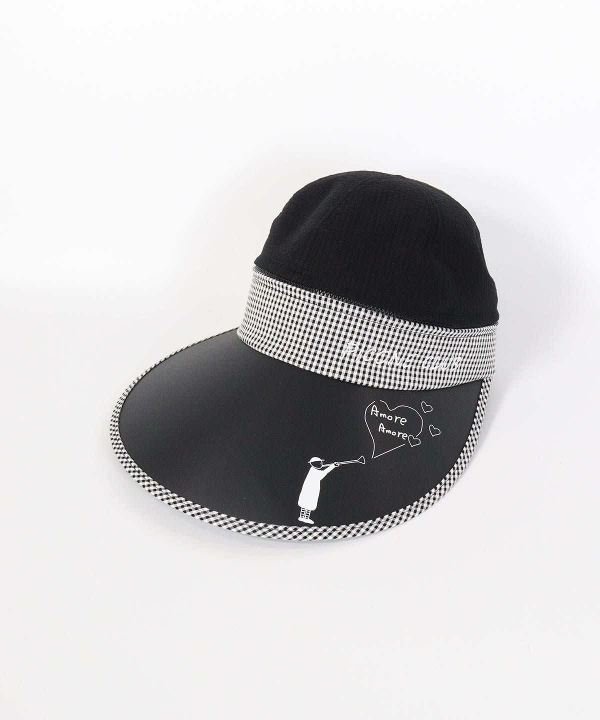 ギンガムUV2WAYキャップ（ブラック）