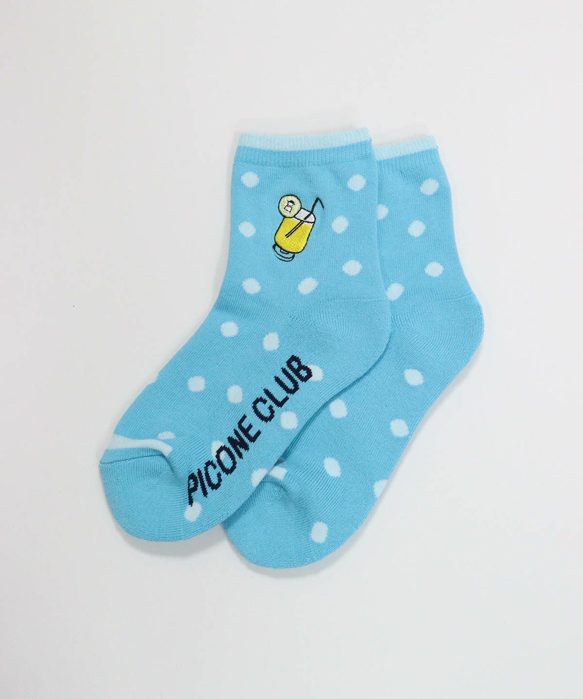 ドリンク刺繍ドットソックス（ブルー）