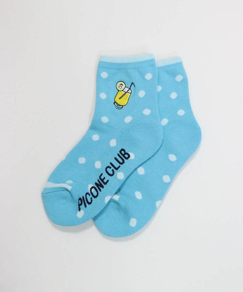 ドリンク刺繍ドットソックス（ブルー）