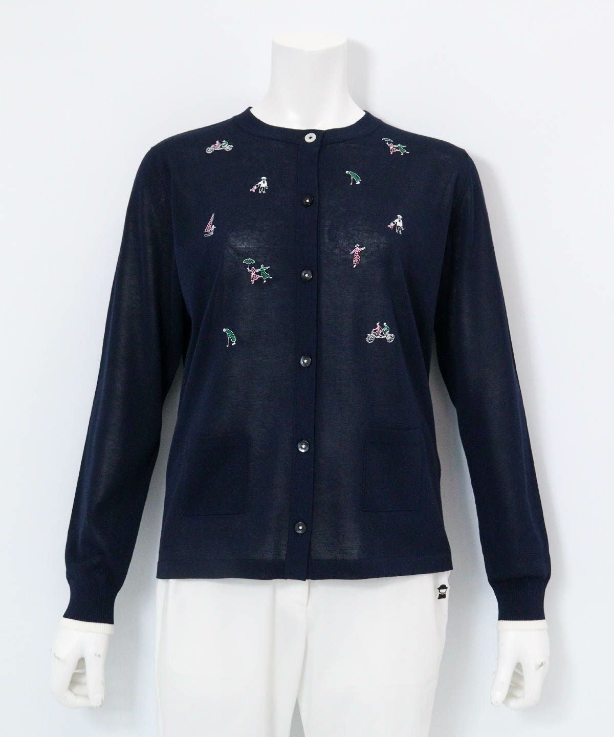 コットン混刺繍ニットカーディガン（ネイビー）