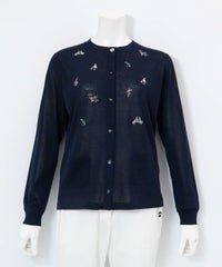 コットン混刺繍ニットカーディガン（ネイビー）