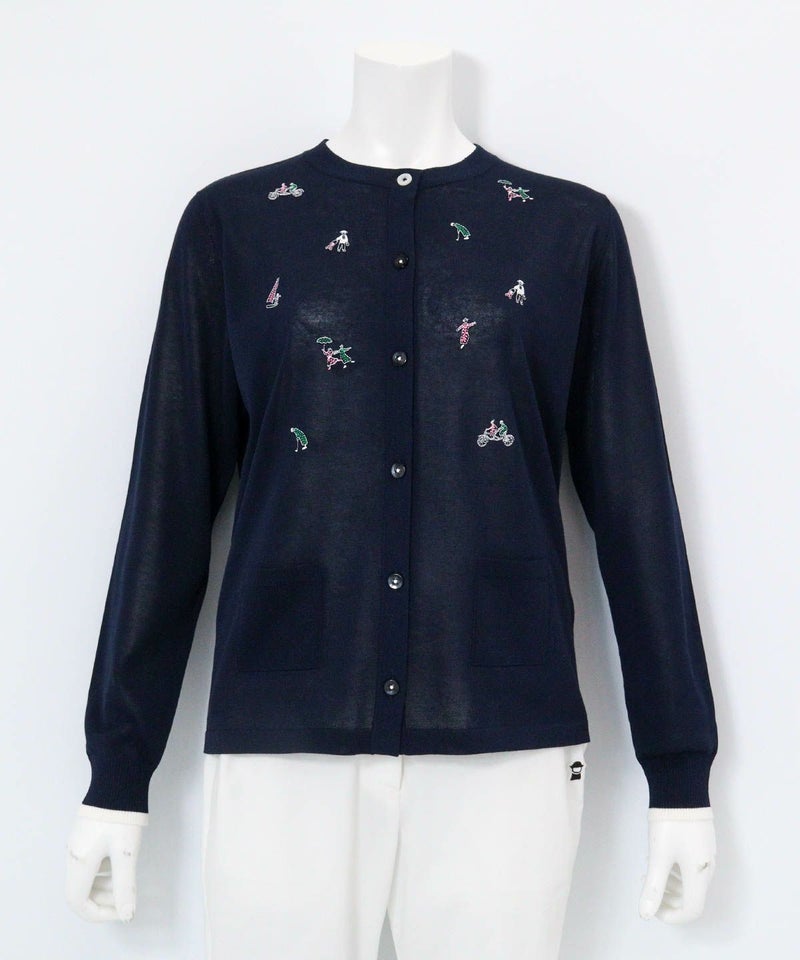 コットン混刺繍ニットカーディガン（ネイビー）