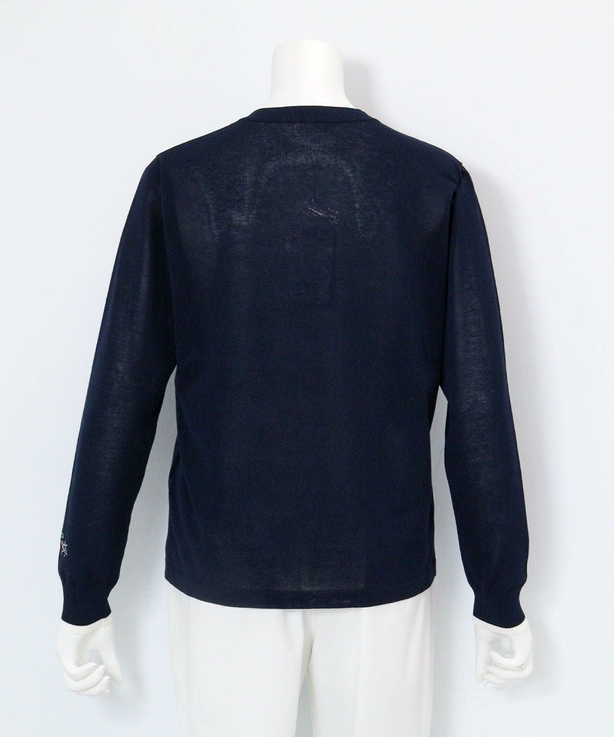 コットン混刺繍ニットカーディガン後（ネイビー）